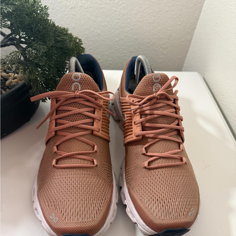 On Running Men's Athletic Shoes in Coral and White - Picture 3 of 8